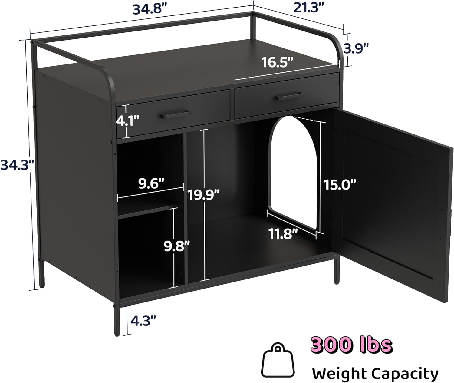 WISHIVE Litter Box Enclosure with Drawers, Hidden Cat Litter Box Enclosure, Cat Litter Box