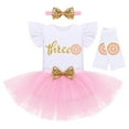 thumbnail image 2 of IBTOM CASTLE Baby Girls Donut One Half 1st/2nd Birthday Outfit Sweet Romper Tutu Dress Leggings Princess Skirt Clothes Set 3 Years Donut Gold-three, 2 of 8