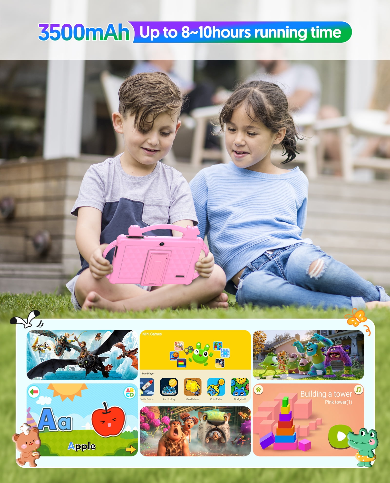 Kids Tablet 7 inch Android 13 Tablet for Kids 32GB ROM 4GB RAM 1TB Expanded, Quad-Core Toddler Tablet with Shockproof Case, Bluetooth, Wifi, Parental Control, Dual Camera, GPS, Games