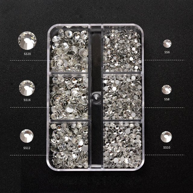 Diamantes de imitación de cristal con parte posterior plana para uñas, piedras preciosas de varios tamaños para manualidades de uñas Diy