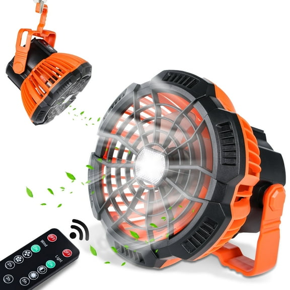 Ant Class Portable Camping Tent Fan with LED Lantern, Battery Powered Camping Fan with Stepless Speed Control for Fishing, Camping, Bedroom