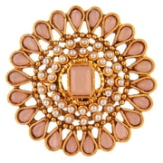 Efulgenz Indian Jewelry Antique Round Faux Pearl Beads Crystal Kundan Bollywood Adjustable Big Finger Ring for Women, Pink