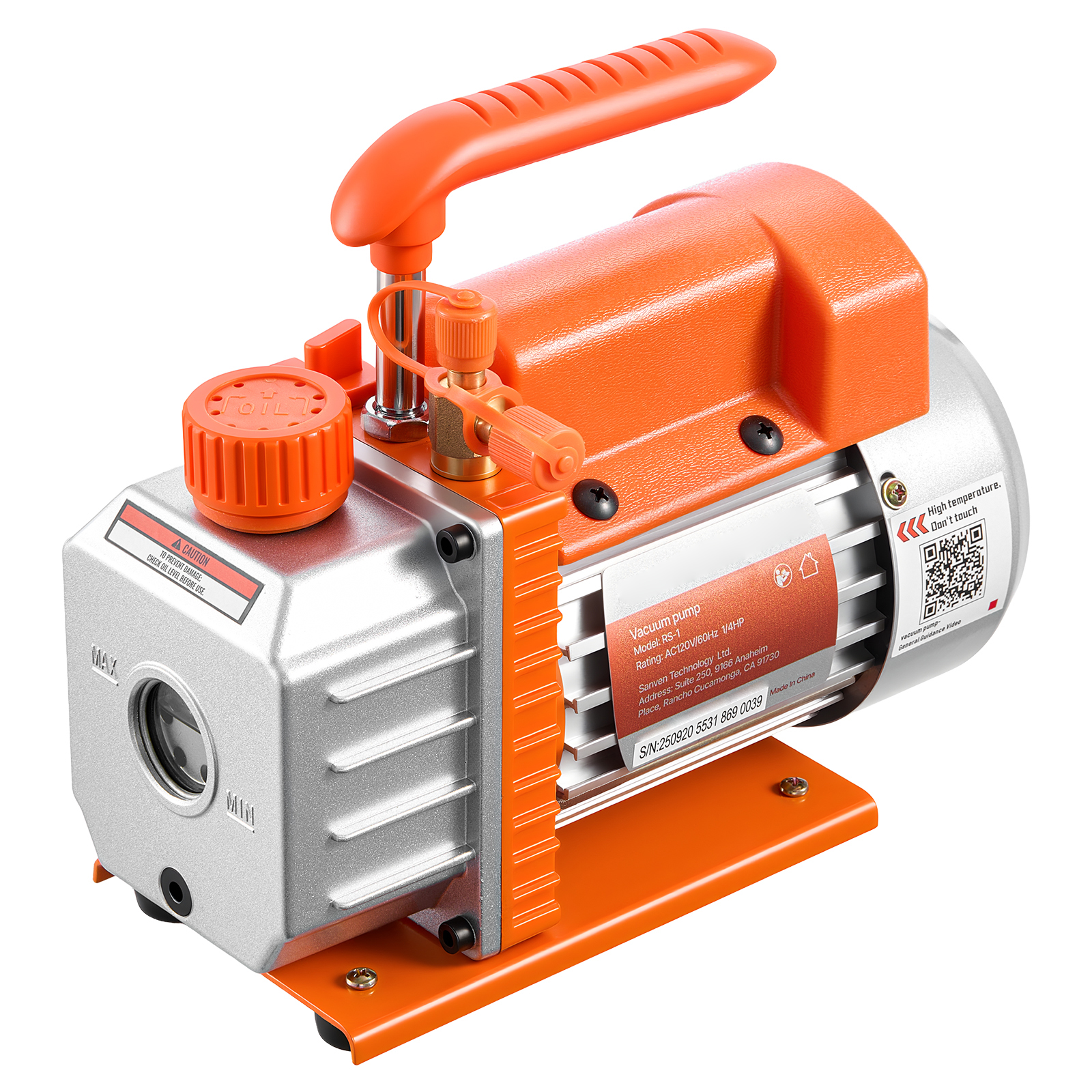 KFFKFF 3.5 CFM 1/4 HP Single Stage Rotary Vane Vacuum Pump, Ideal for HVAC Systems, Automotive AC Maintenance, and Resin Degassing, Compatible with R134a R22 R410a, Includes Oil