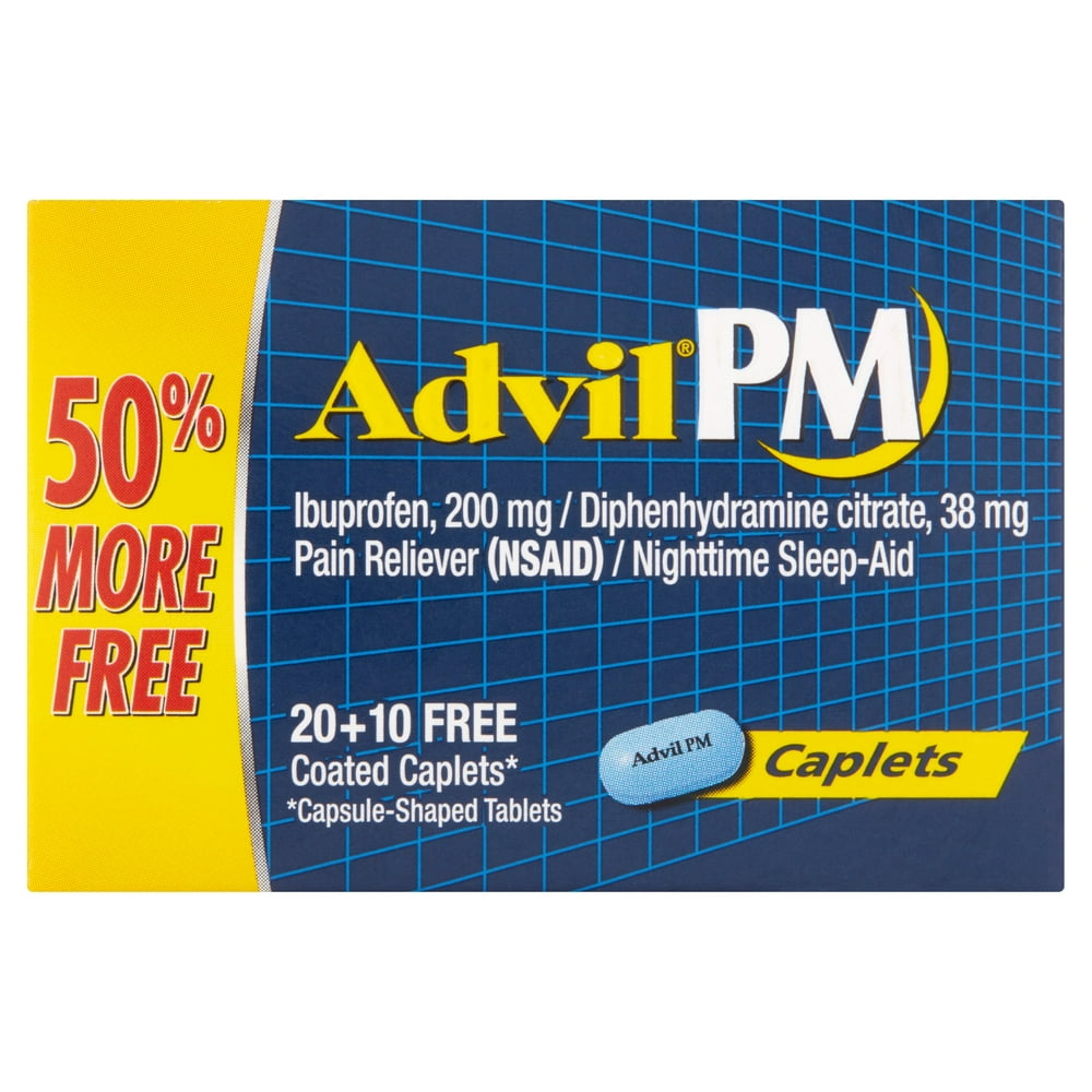 Advil PM (30 Count) Pain Reliever / Nighttime Sleep Aid Caplet, 200mg