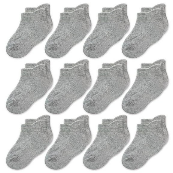 CozyWay Baby & Toddler Ankle Sock Pack - Soft Stretch Cotton Comfort Toddler Socks - Non-Slip Grip Design - 1T-3T, Gray, Pack of 12