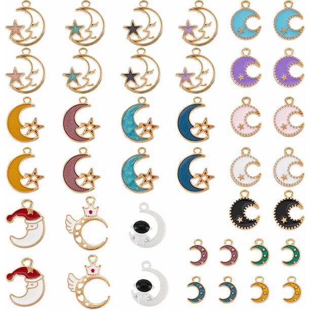 1 caja de 80 piezas de 20 estilos de dijes de luna y estrella, dije celestial de esmalte hueco, colorido cielo creciente, clima, lindo dije de astronauta
