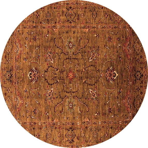 Ahgly Company Indoor Round Oriental Orange Traditional Area Rugs, 7' Round