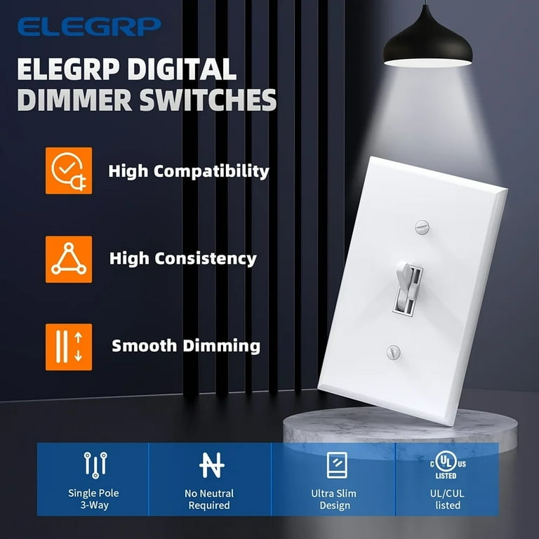 Smart Dimmer Light Switch Single Pole 2.4GHz Wi-Fi Dimmer Switch Compatible W/Alexa And Google Assistant Black, 2-Pieces