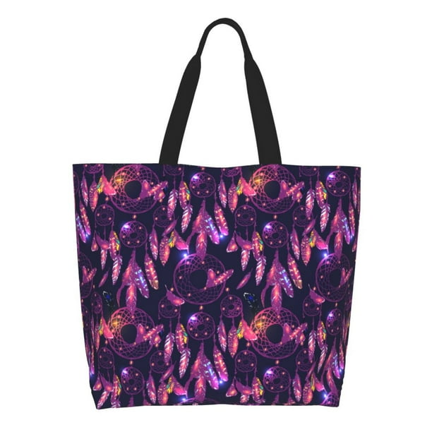 Balery Purple Dreamcatcher Bolsa Tote Estilo Estético con Cremalleras, Bolsa de Hombro, Bolsa de Compras Grande y Plegable