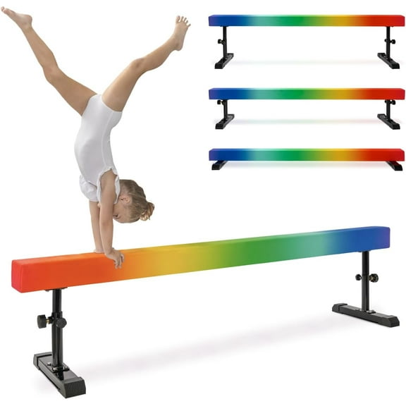 SRJUYK Adjustable Balance Beam Suede Gymnastics Floor & High Beam, Patented Dual-Mode Training Equipment for Kids & Teens, Rainbow Color, Competition-Style