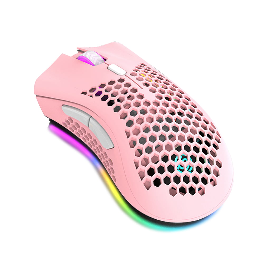 Wireless Mouse Rechargeable Honeycomb Wireless Gaming Mouse with RGB Light/USB Receiver/USB Cable/Adjustable DPI VEGCOO Pink Gaming Mouse Optical Gaming Mice Mouse for Laptop PC Computer 