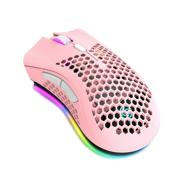 TFixol BM600 Wireless Rechargeable Mouse 2.4G+BT5.0 Dual-mode Lightweight Mouse RGB Breathing Light Effect 4-gear Adjustable DPI Pink