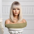 thumbnail image 2 of 16 inch Straight Blonde Wig Natural Looking Ombre Wig with Bangs Heat Resistant Synethetic Fiber Wig, 2 of 6