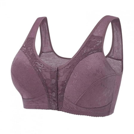 

RYRJJ Front Snap Wirefree Everyday Bras for Women Plus Size Full Coverage Push Up Sports Bra Easy Close Breathable Bralette Bras Underwear(Purple 3XL)