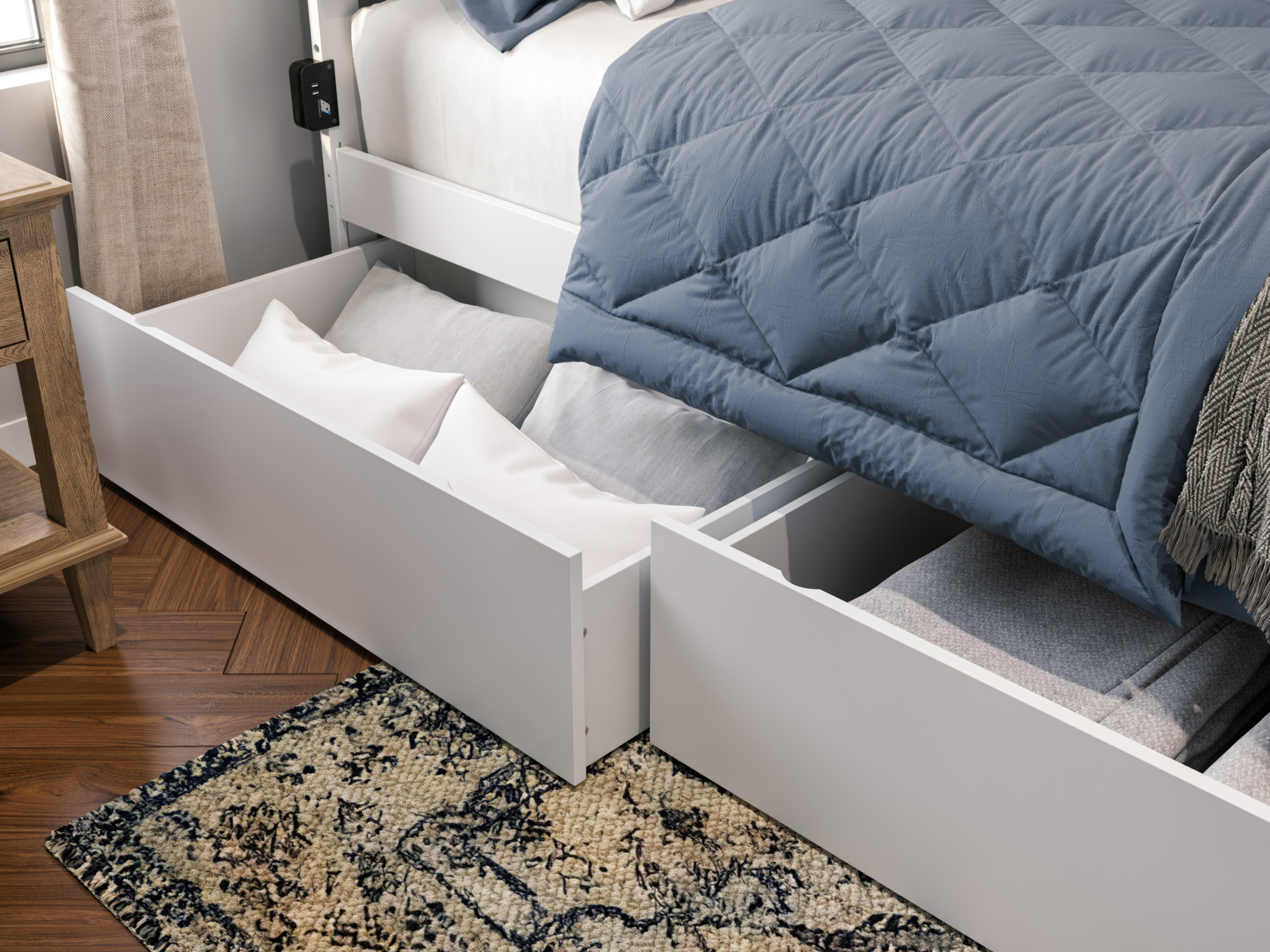 AFI Canyon White Solid Wood Platform Bed with Footboard & Set of 2 Storage Drawers, Queen
