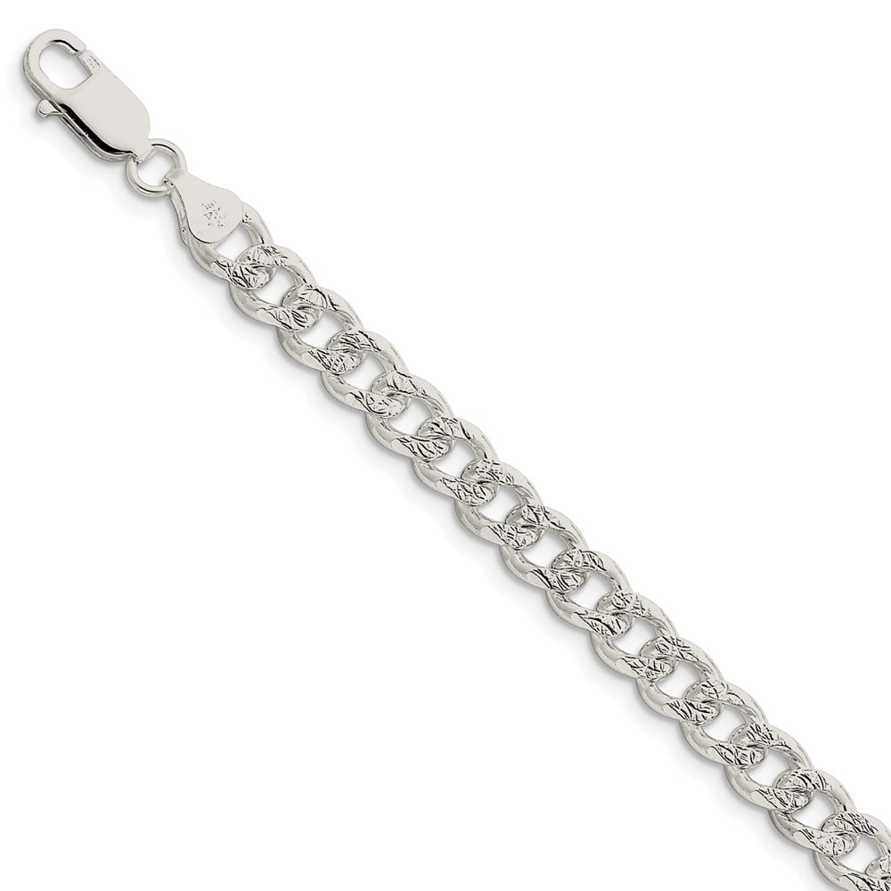 Diamond2Deal 925 Sterling Silver 7.5mm Curb Bracelet for Women Fine Jewelry Ideal Gifts for Women