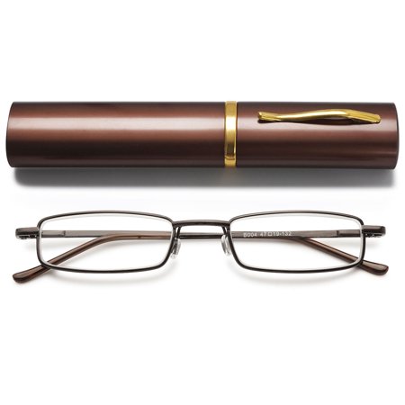 MAGIMODAC Compact Metal Reading Glasses 4.0 Spring Hinge Lightweight Portable Clip with Aluminum Case Readers Eyeglasses Travel Fit for Men and Women