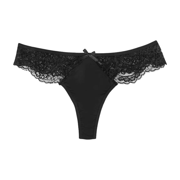 Panties for Women,Elegant Summer Bow Lace Trim Seamless Thong Panties for Women Low Rise Comfort Underwear,Womens Underwear,Black,XS