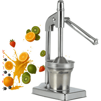 Cast Iron Juicer Hand Press, Heavy Duty Manual Citrus Juicer with Stainless Steel Filter, Countertop Lemon Lime Orange Juice Press Machine, Easy to Use & Clean (Silver)