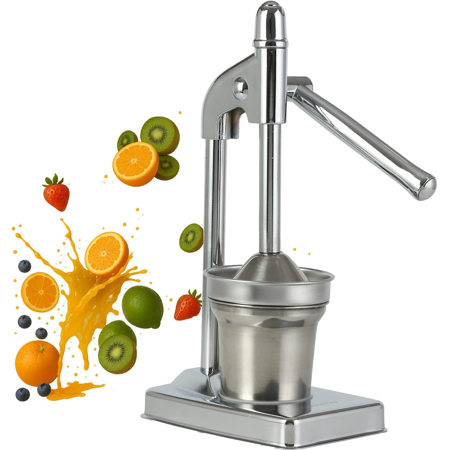 Cast Iron Juicer Hand Press Heavy Duty Manual Citrus Juicer with Stainless Steel Filter Countertop Lemon Lime Orange Juice Press Machine Easy to Use & Clean (Silver)