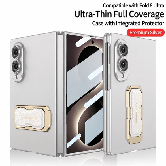Corliven for Samsung Galaxy Z Fold8 Case, Kickstand Protective Cover with Screen Protector Included, Shock Absorbing Lightweight Case, Non-Slip Foldable Phone Cover, Silver