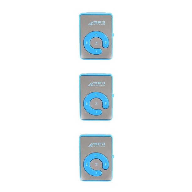 Monstrate Mini reproductor de MP3 con superficie de espejo con Clip, dispositivo de reproducción de música portátil con carga USB, integrada Azul 3piezas