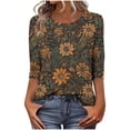 thumbnail image 2 of Jsaierl Tops for Women 3/4 Sleeve Casual Round Neck Shirts Retro Graphic Petite Blouses Going Out Elegant Tunic Top S-5XL, 2 of 7