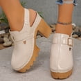 thumbnail image 2 of Heels for Women Closed Round Toe Lug Sole Platform Sandals Trendy Stitching Hook and Loop Casual Slingback Dress Shoes Beige Size 7, 2 of 6
