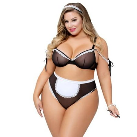 Seven 'til Midnight Womens Plus Size At Your Service Maid Lingerie Set Style-11006XP