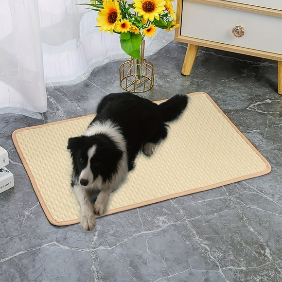 QUTETN Yellow Summer Dog Cooling Washable Self Cool Pad For Small Medium Large Dogs And Cats, Pet Sleeping Pad For Crate, Bed, Indoor & Outdoor Floor, Car Seats, 6 Sizes