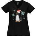 thumbnail image 3 of Inktastic Christmas Penguin in Red Santa Hat with Snowflakes Women's Plus Size V-Neck T-Shirt, 3 of 5