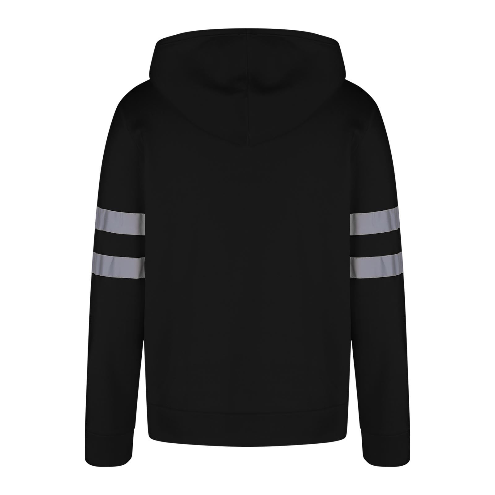 Feancey Christmas Gifts Safety Zip Up Hoodies for Men Reflective Zipper Hooded Sweatshirt Big and Tall Outdoor Hi-Vis Work Jackets with Hood Black M