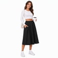 thumbnail image 4 of Women's Knit A-Line Midi Skirt with Side Pockets Elastic High Waist Loose Fit Casual Skirt for Work Daily Wear, 4 of 7