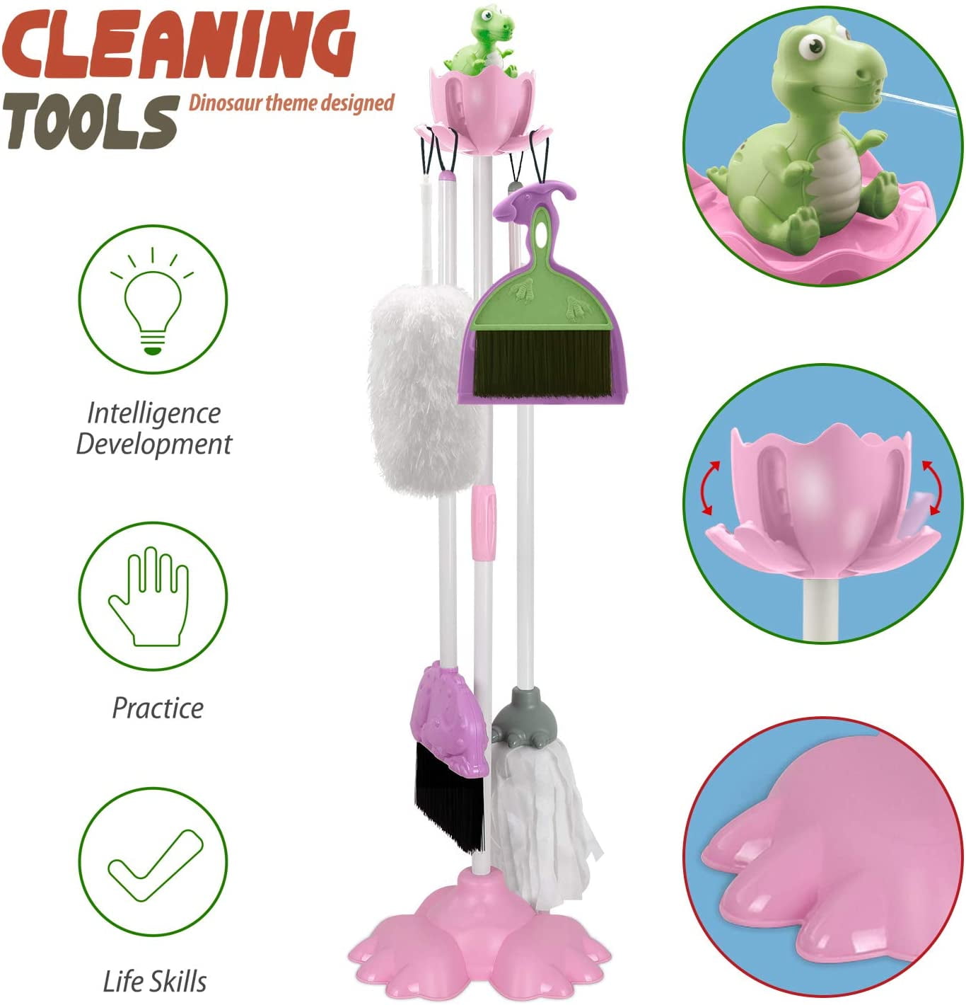 Ocamo Kids Cleaning Set Pretend Play Set for Toddlers Up to Age 4 Mop Broom Dustpan Hours of Fun Play-House Toys Green mop