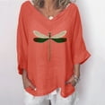 thumbnail image 3 of T-Shirt pour Femmes Col Rond en V Décontracté en Coton Chandail Hauts Libellules T-Shirt pour Dames Haut, 3 of 4