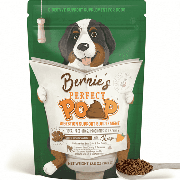 Bernie’s Perfect Poop Digestive Supplement for Dogs, 12.8 oz Cheese, 4-in-1 Formula with Prebiotics, Probiotics, Fiber & Enzymes
