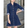thumbnail image 5 of Women's Denim Dress Button Down Collar V Neck Long Sleeve A-line Cotton Jean Dress XS Deep Blue, 5 of 8