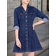 thumbnail image 5 of Vestido de mezclilla para mujer, con botones, cuello tipo polo, escote en V, manga larga, corte A, vestido de algodón de mezclilla, talla M, azul profundo, 5 of 8