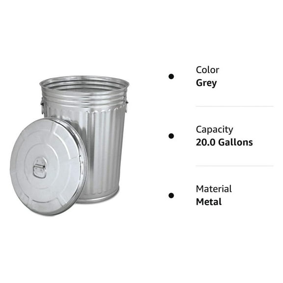Pre-Galvanized Trash Can with Lid Round, Steel, 20gal, Grey, Outdoor Garbage Can., 45520GALLONWLID