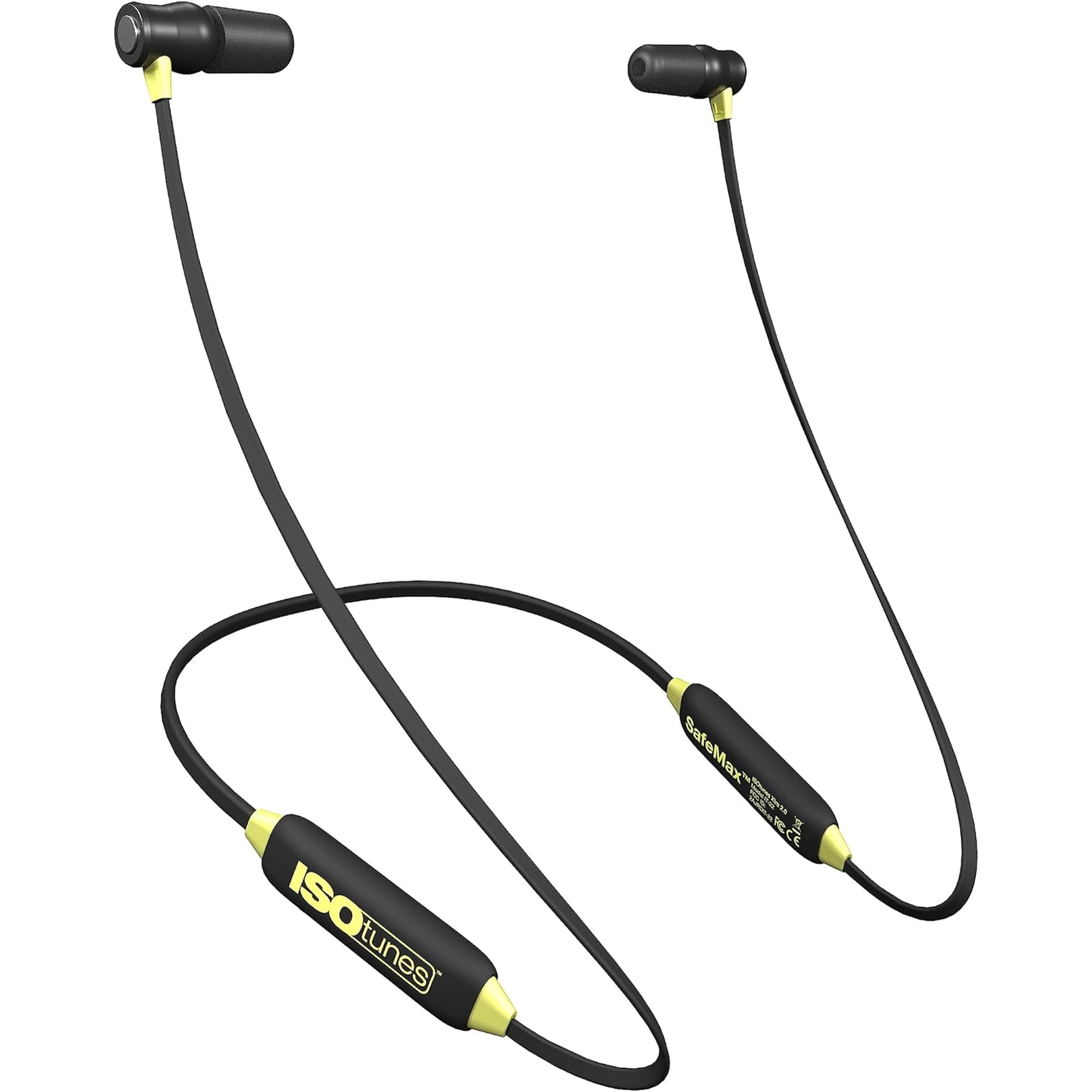 ISOtunes Hearing Protection Earbuds, XTRA 2.0 Wireless Bluetooth Earbuds, Black and Yellow