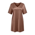 thumbnail image 5 of Frostluinai Satin Nightgowns for Women Silk Short Sleeve Nightshirt Silky T Shirt Night Gown V Neck Mini Sleepdress Loose Sleepwear S-XXL, 5 of 10
