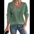 thumbnail image 1 of Blusas de Punto Gofre para Mujer, Blusas Casuales de Larga con Farol, Cuello en V, Camisetas Oversize. Verde L, 1 of 8