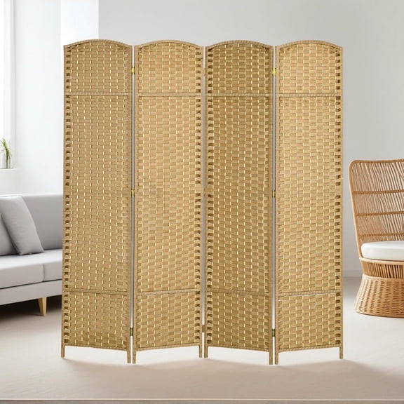 Resenkos 4-Panel 5.6' Tall Folding Room Divider Screen Freestanding Privacy Partition for Home Office - Nature Wood
