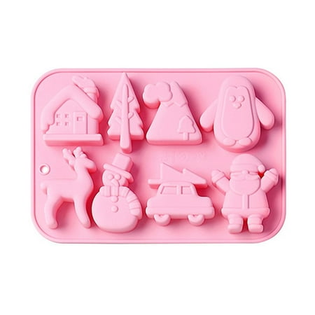 

8 Cavities Christmas Snowman Silicone Mold Santa Claus Tree Chocolate Cake Mold Christmas Theme Holiday Decoration Baking Tools PINK