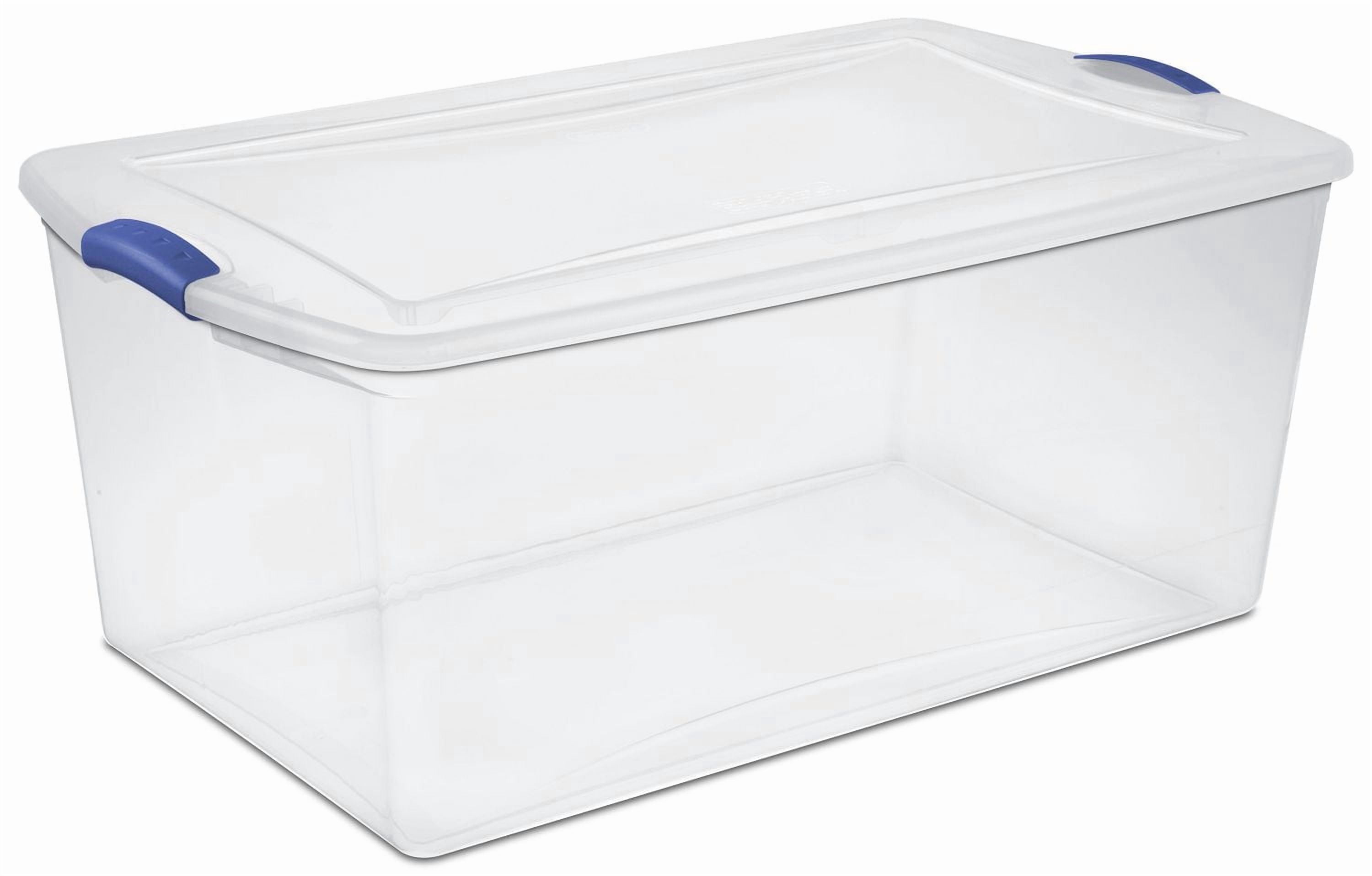 Sterilite Boîte à loquets de 99 litres,  boîte de rangement en plastique transparent avec couvercle et loquet bleu