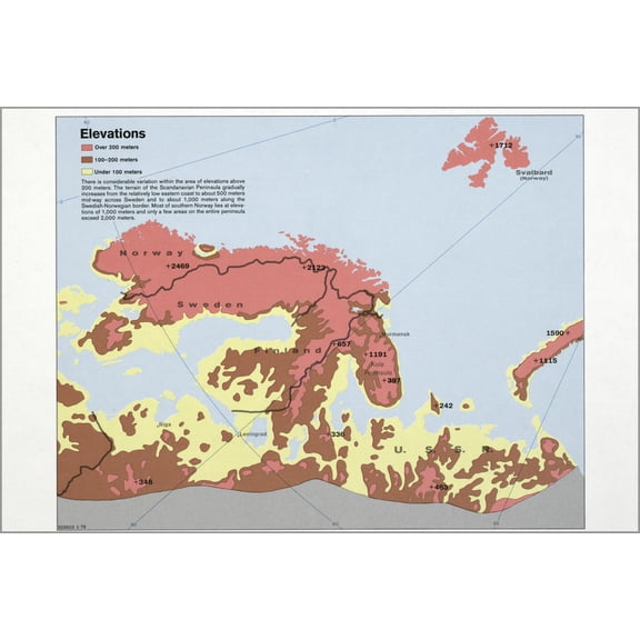 24"x36" Gallery Poster, cia map scandinavia Elevations sweden norway 1978