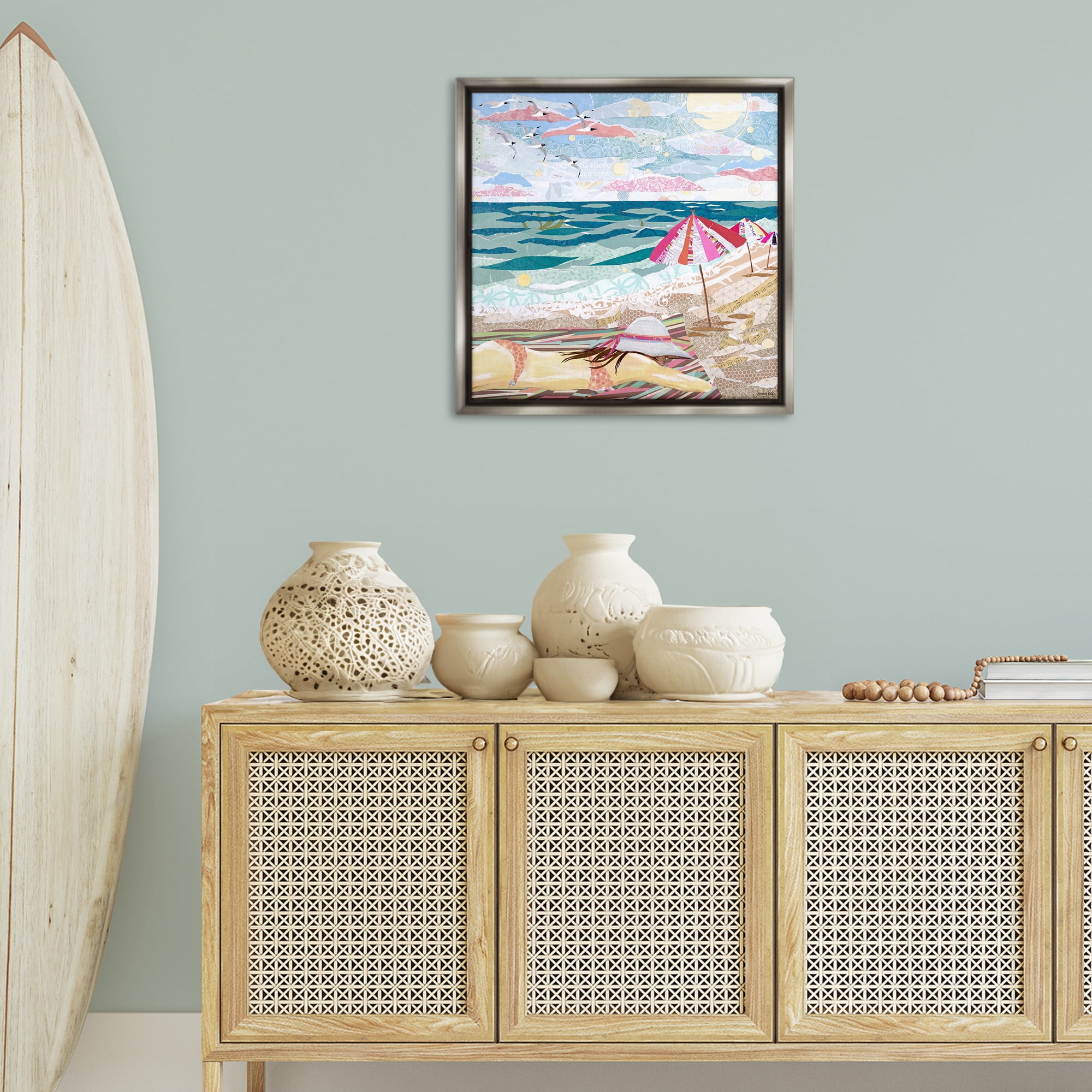 Stupell Industries My Happy Place Collaged Landscape Painting Gray Floater Framed Canvas Art Print Wall Art, 25 x 25