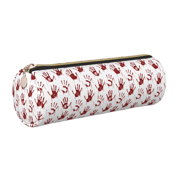 Easygdp Red Bloody Scary Hands2 para Estuche de Lápices Cilíndrico de Cuero con Cremallera, Organizador de Lápices de Cuero para Escuela, Oficina y Viajes