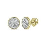 ARAIYA FINE JEWELRY 10kt Yellow Gold Mens Round Diamond Circle Cluster Stud Earrings 1/12 Cttw