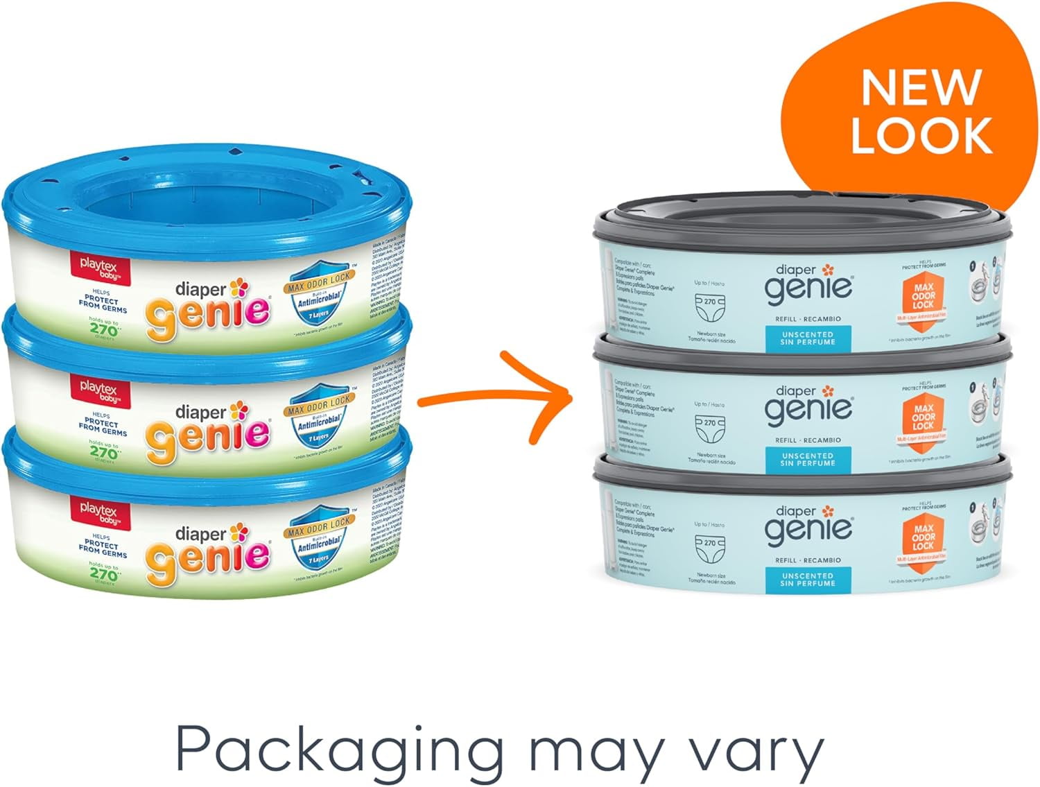 Diaper Genie Bags Refills 270 Count (Pack of 3) with Max Odor Lock | Holds Up to 810 Newborn Diapers